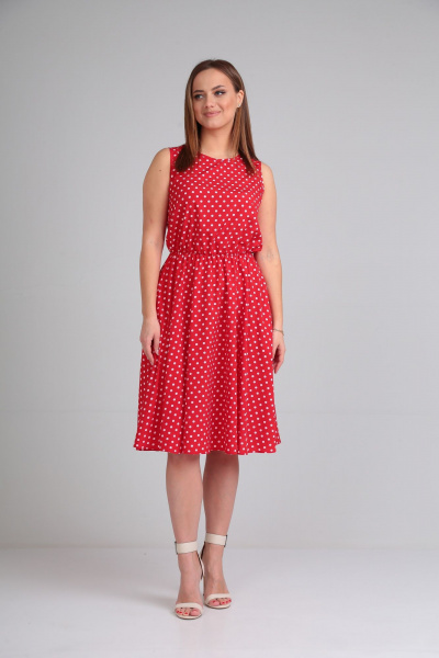 Летнее платье в стиле на каждый день с ремнем Lady Line 544 красный - фото 6