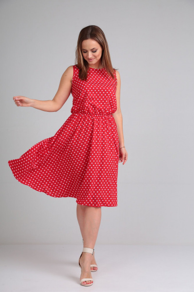 Летнее платье в стиле на каждый день с ремнем Lady Line 544 красный - фото 5