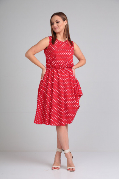 Летнее платье в стиле на каждый день с ремнем Lady Line 544 красный - фото 3