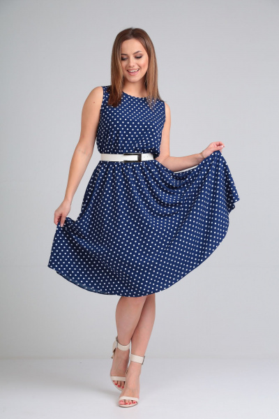 Летнее платье с отрезной талией и полусолнце Lady Line 544 синий - фото 1