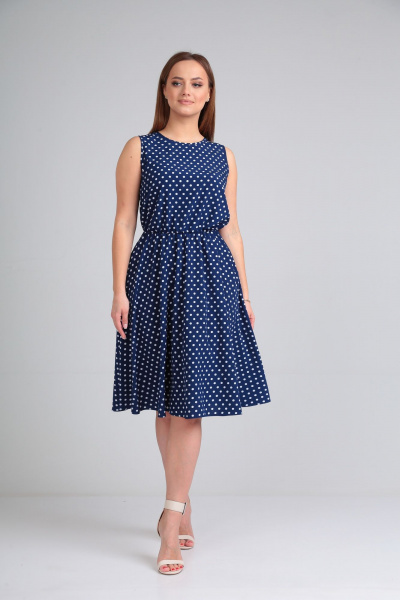 Летнее платье с отрезной талией и полусолнце Lady Line 544 синий - фото 8