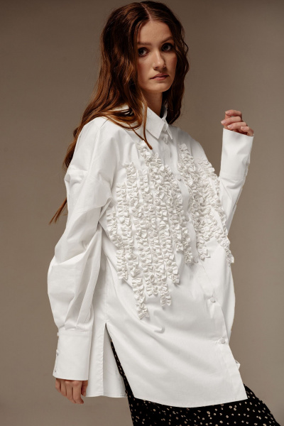 Рубашка оверсайз с рюшами и складками для повседневной носки FLAIM 1046.02 белый - фото 5