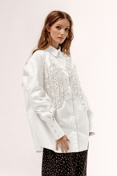 Рубашка оверсайз с рюшами и складками для повседневной носки FLAIM 1046.02 белый - фото 4