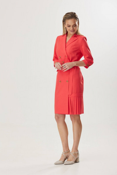 Демисезонное платье с складками и яркими элементами Твой имидж 1800 коралл - фото 4