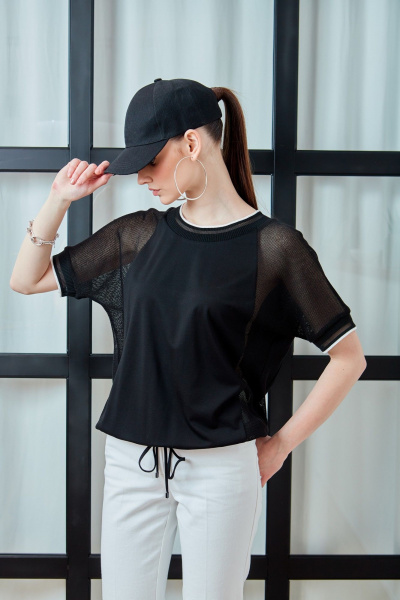 Черный трикотажный джемпер оверсайз с рельефами DAVYDOV 9289 - фото 4