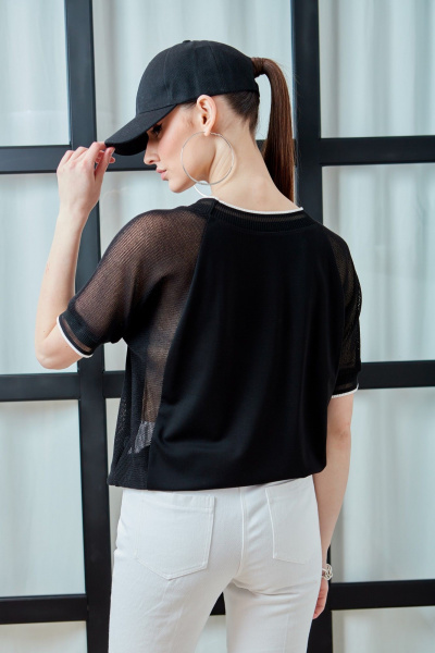 Черный трикотажный джемпер оверсайз с рельефами DAVYDOV 9289 - фото 3