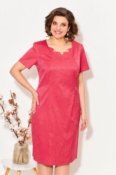 Платье с рельефами и бусами, короткий рукав Fortuna ШЖ 570 красный - фото 2