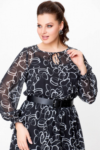 Демисезонное черное платье из шифона с ремнем Swallow 715.1 - фото 9