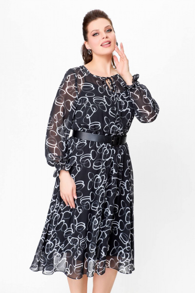 Демисезонное черное платье из шифона с ремнем Swallow 715.1 - фото 8