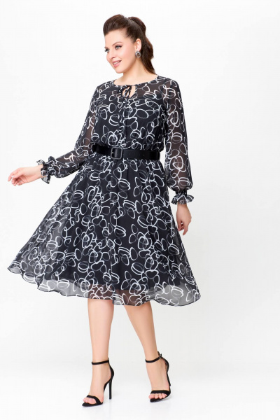 Демисезонное черное платье из шифона с ремнем Swallow 715.1 - фото 4