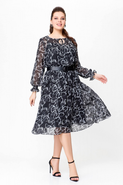 Демисезонное черное платье из шифона с ремнем Swallow 715.1 - фото 1