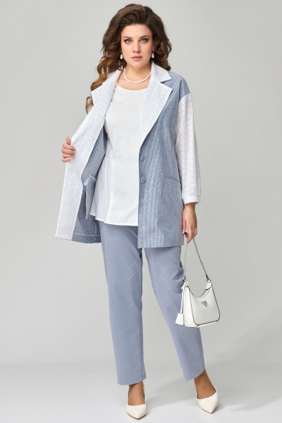 Блуза, брюки, жакет Fita 1531 бело-голубой - фото 8