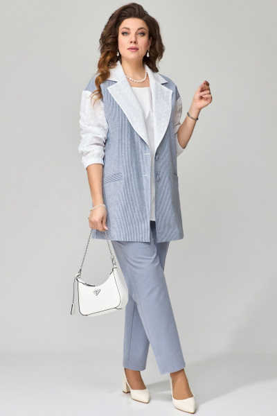 Блуза, брюки, жакет Fita 1531 бело-голубой - фото 6