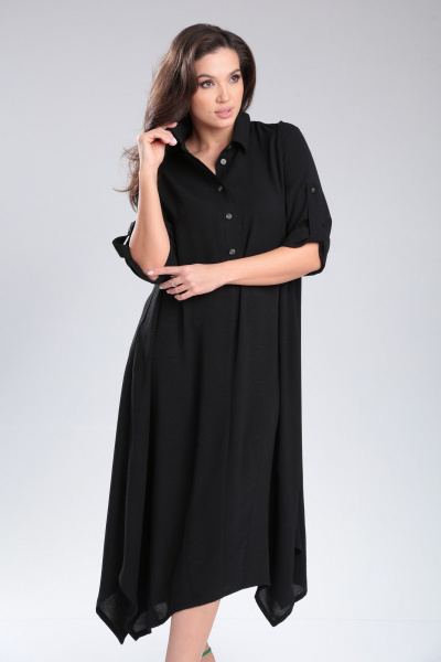 Бохо платье из плательной ткани с пуговицами Michel chic 2161 черный - фото 8