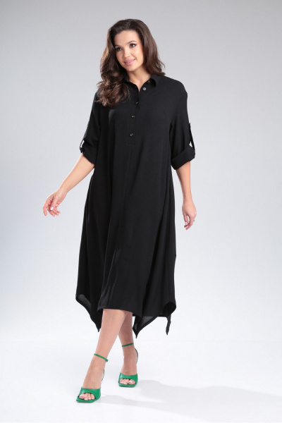 Бохо платье из плательной ткани с пуговицами Michel chic 2161 черный - фото 4
