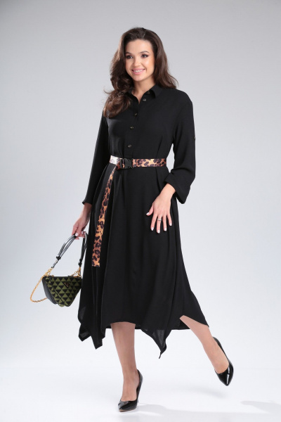Бохо платье из плательной ткани с пуговицами Michel chic 2161 черный - фото 1