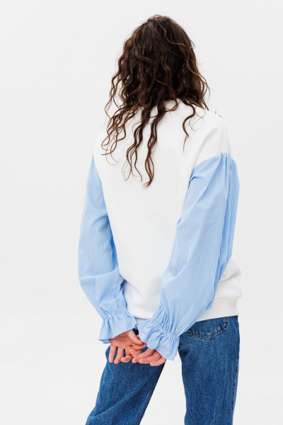 Демисезонный свободный джемпер из футера и блузочной ткани HIT 2019 белый,голубой - фото 7