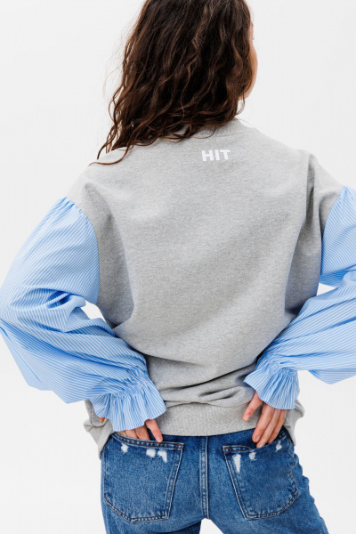 Демисезонный свободный джемпер из трикотажа и текстиля HIT 2019 серый,голубой - фото 8
