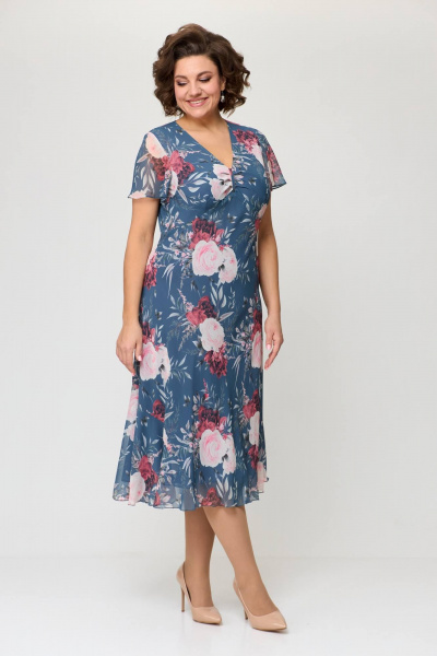 Демисезонный комплект из костюмной ткани: платье и жакет Slaviaelit 166 лазурно-серый+пудровый - фото 7