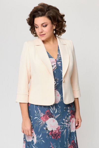 Демисезонный комплект из костюмной ткани: платье и жакет Slaviaelit 166 лазурно-серый+пудровый - фото 3