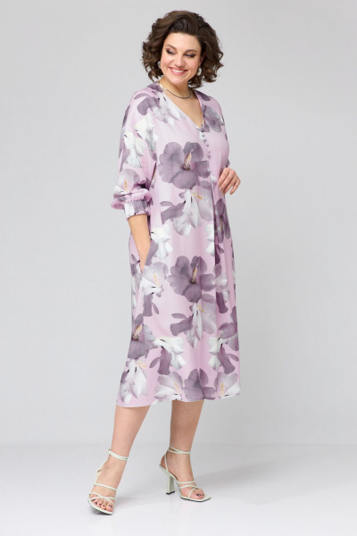 Демисезонное свободное летнее платье с V-образным вырезом и складкой Орхидея 1401 - фото 4
