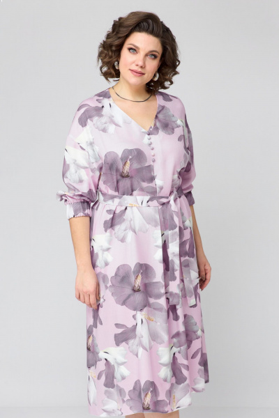 Демисезонное свободное летнее платье с V-образным вырезом и складкой Орхидея 1401 - фото 2