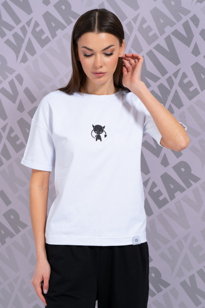 Круглогодичная белая футболка из хлопка с цифровым принтом Kivviwear 4026.143 - фото 8