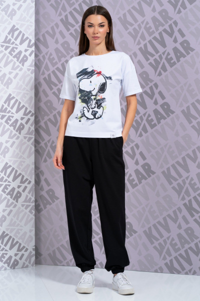 Белая футболка с длинным рукавом и принтом для повседневной носки Kivviwear 4026.144 - фото 4