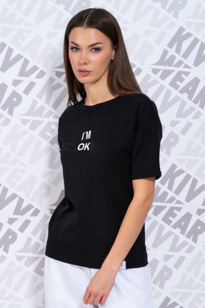 Черная футболка с длиным рукавом и цифровым принтом для стиля Casual Kivviwear 4026.145 - фото 9