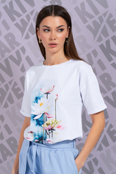 Белая футболка с удлиненным рукавом и завышенной горловиной Kivviwear 4026.146 - фото 8