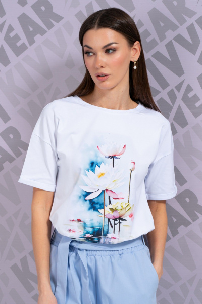 Белая футболка с удлиненным рукавом и завышенной горловиной Kivviwear 4026.146 - фото 1