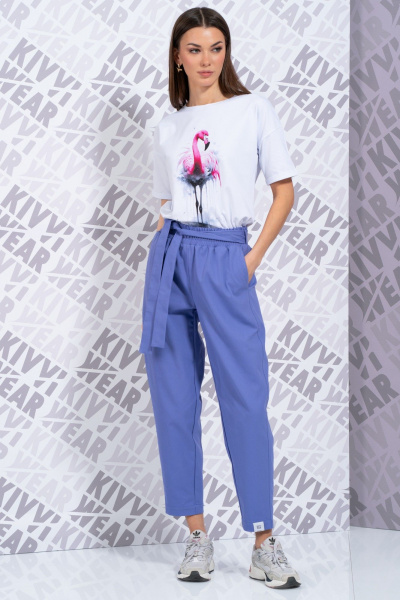 Белая футболка с длинным рукавом и завышенной горловиной для лета Kivviwear 4026.147 - фото 2