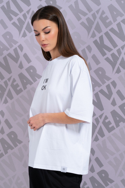 Летняя белая футболка с укороченным рукавом и высокой горловиной Kivviwear 4034.55 - фото 9