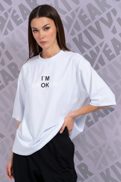 Летняя белая футболка с укороченным рукавом и высокой горловиной Kivviwear 4034.55 - фото 7