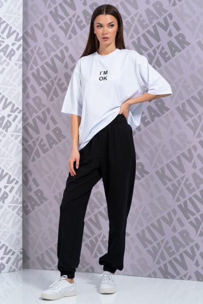 Летняя белая футболка с укороченным рукавом и высокой горловиной Kivviwear 4034.55 - фото 5