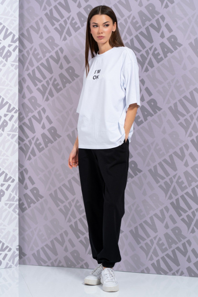 Летняя белая футболка с укороченным рукавом и высокой горловиной Kivviwear 4034.55 - фото 4