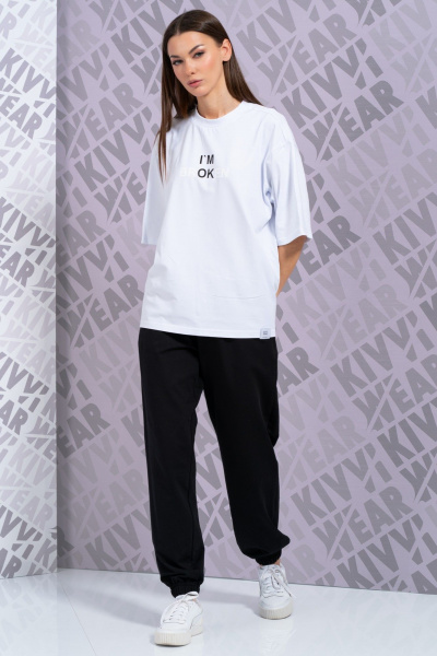 Летняя белая футболка с укороченным рукавом и высокой горловиной Kivviwear 4034.55 - фото 3