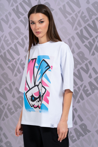 Летняя белая футболка с длинным рукавом и высокой горловиной Kivviwear 4034.56 - фото 4