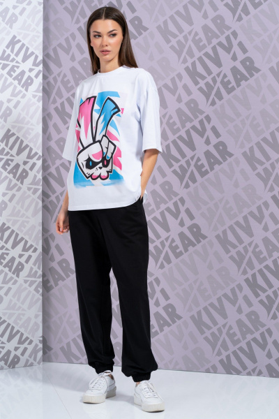 Летняя белая футболка с длинным рукавом и высокой горловиной Kivviwear 4034.56 - фото 3