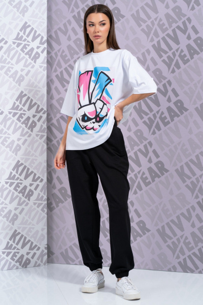 Летняя белая футболка с длинным рукавом и высокой горловиной Kivviwear 4034.56 - фото 2