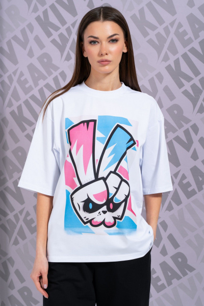 Летняя белая футболка с длинным рукавом и высокой горловиной Kivviwear 4034.56 - фото 1