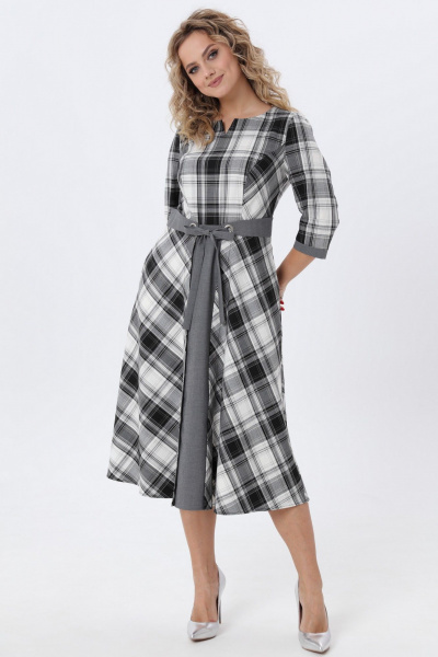 Классическое клетчатое платье с поясом для делового образа Angelina & Сompany 980 - фото 10