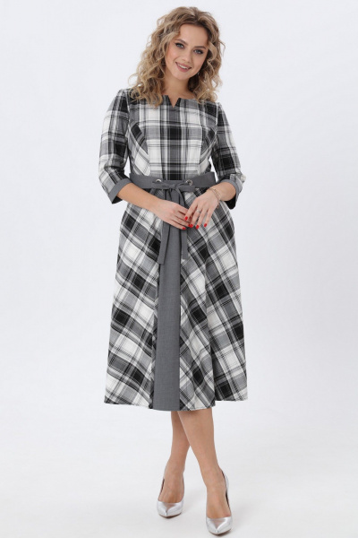 Классическое клетчатое платье с поясом для делового образа Angelina & Сompany 980 - фото 9