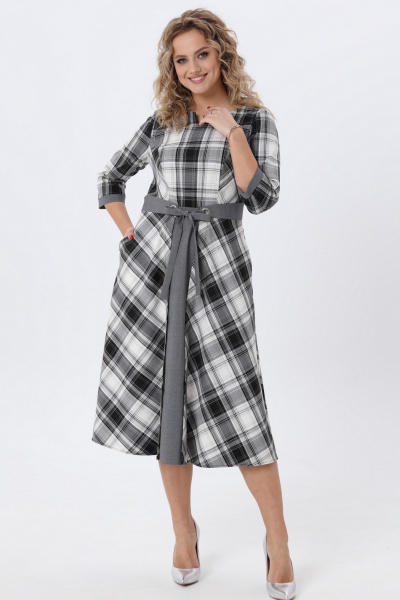Классическое клетчатое платье с поясом для делового образа Angelina & Сompany 980 - фото 1