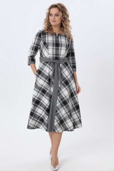 Классическое клетчатое платье с поясом для делового образа Angelina & Сompany 980 - фото 8