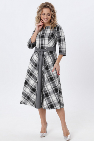 Классическое клетчатое платье с поясом для делового образа Angelina & Сompany 980 - фото 7