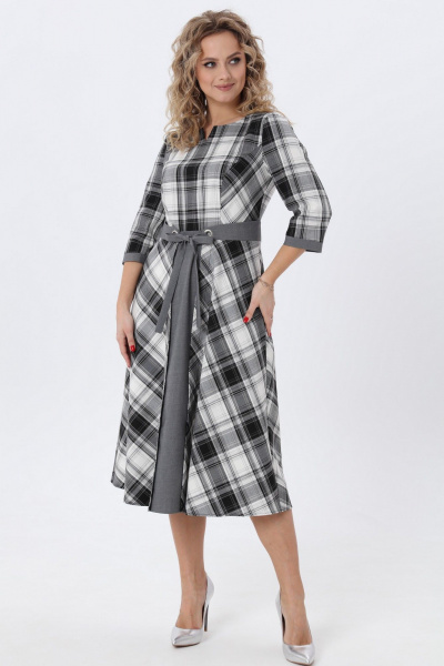 Классическое клетчатое платье с поясом для делового образа Angelina & Сompany 980 - фото 2