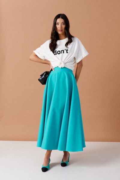 Бирюзовая джинсовая юбка А-силуэта с карманами ANNETE A1166/1 - фото 3