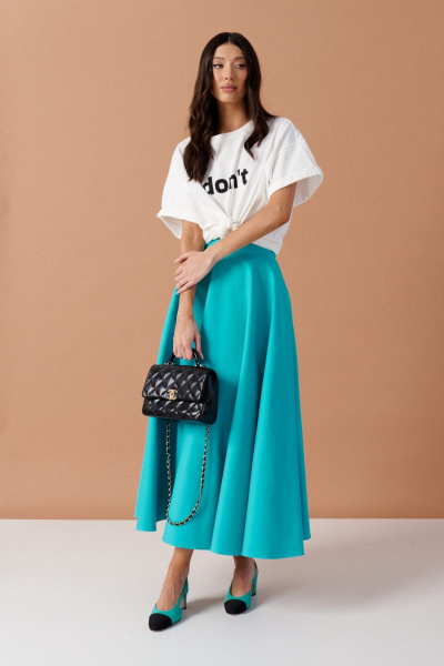 Бирюзовая джинсовая юбка А-силуэта с карманами ANNETE A1166/1 - фото 2