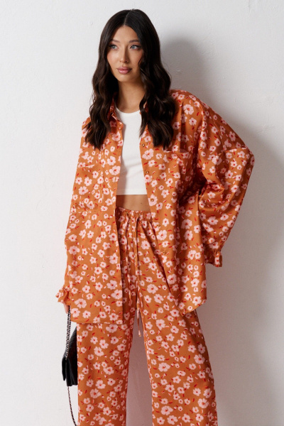 Демисезонный комплект из брюки и рубашки с цветочным принтом ANNETE A4194 - фото 3